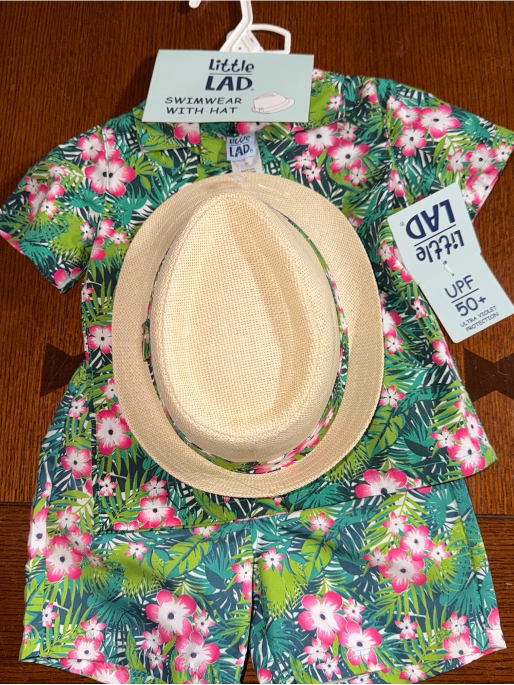 Little LAD Tropical Floral Swim Set with Hat - Pink & Green Size 2T